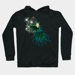 Elegant peacock with cage and flowers Hoodie